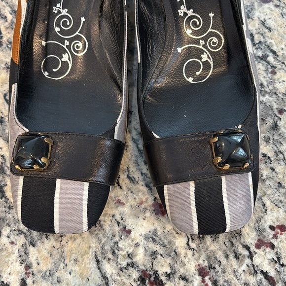Tibi black and tan silk and leather made in Italy unique block heel shoes - Picture 3 of 12